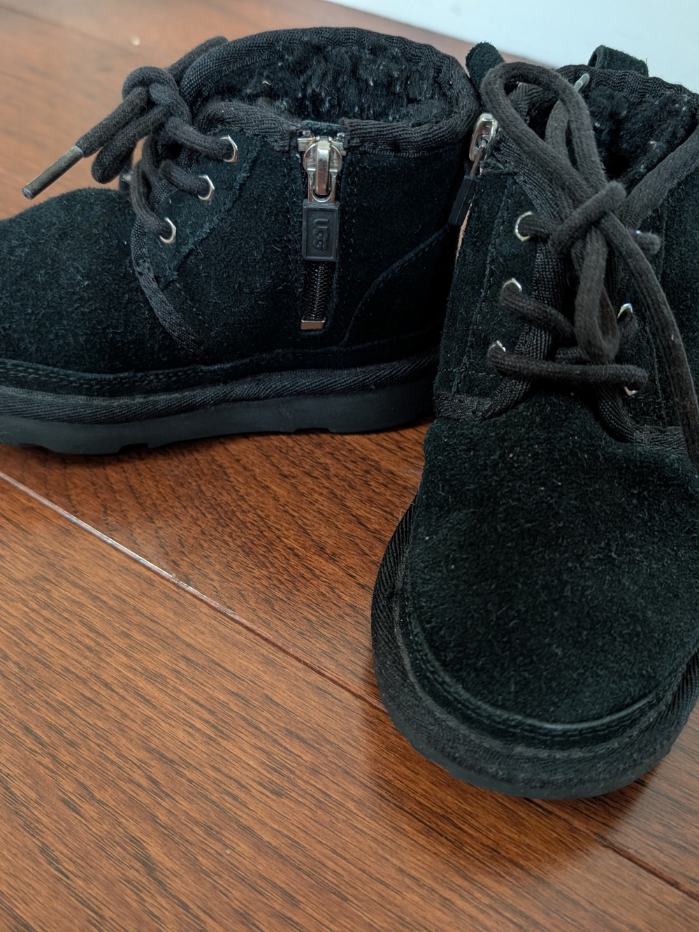 UGG Kids Black Suede Lace-Up Boot with Side Zipper